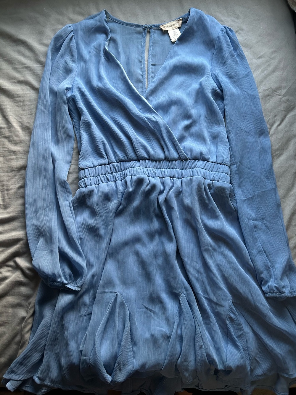 Altar'd State Light Blue Wrap-Front Chiffon Romper